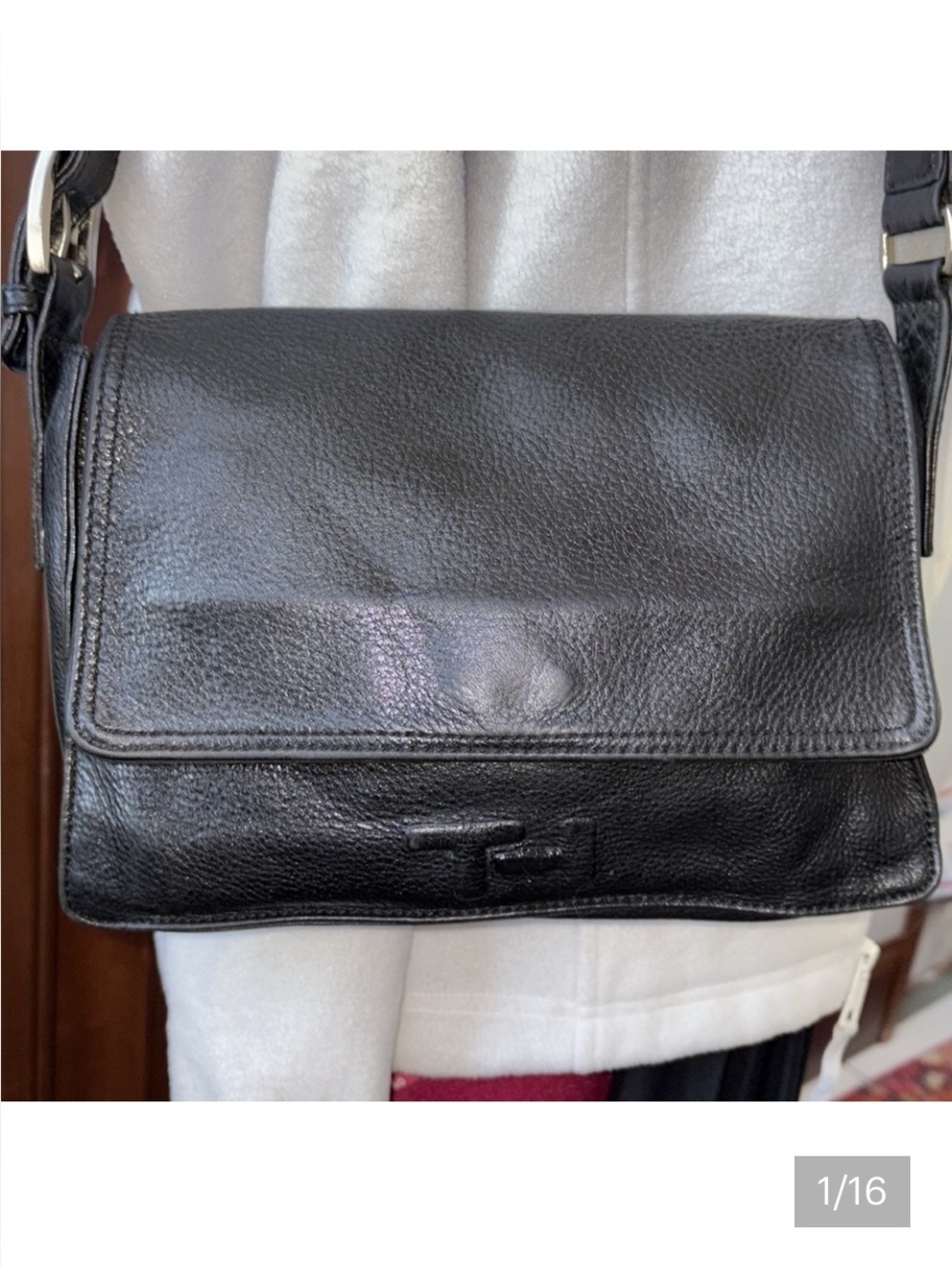 Tommy Hilfiger  shoulder bag  satchel
Pebbled leather  Black  brushed Silvertone